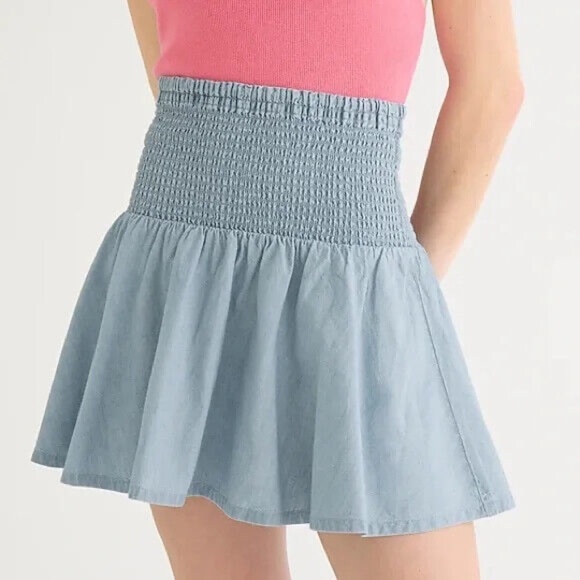 J.Crew Chambray Smocked Mini Skirt - Picture 3 of 7